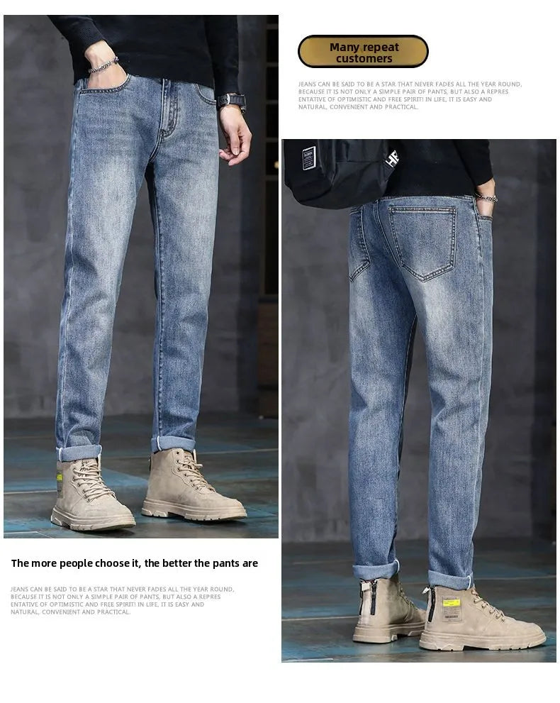 New Autumn/Winter 2026 Young Men Slim Stretch Jeans Straight Men High Waist Young Men Fashion Men's Trousers Jeans Pants