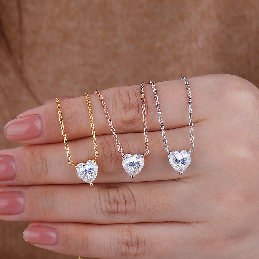 1/2/3ct Heart Cut Moissanite Pendant Necklace S925 Pure Silver Plated 18K Gold Women Necklace jewelry Gift GRA Certified