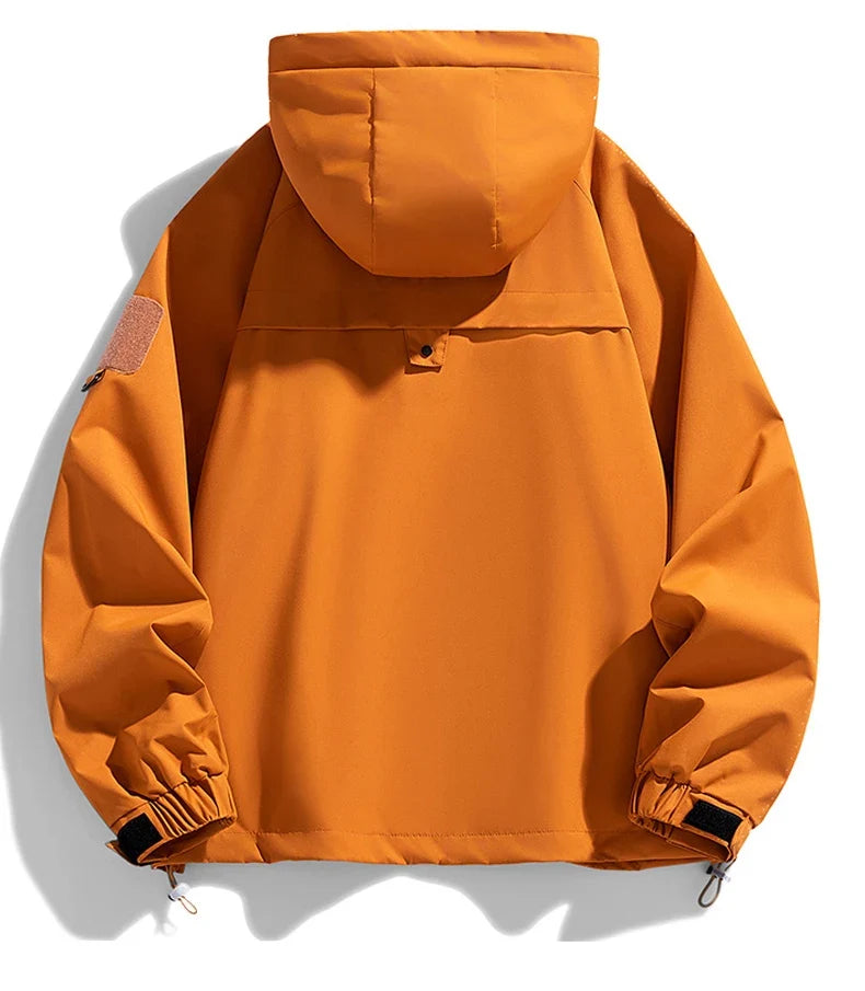 Windbreakers Men Hooded Jacket Zipper Coat Cargo Waterproof Black Bomber Camping Loose Thin Softshell Hooded Hiking Jacket