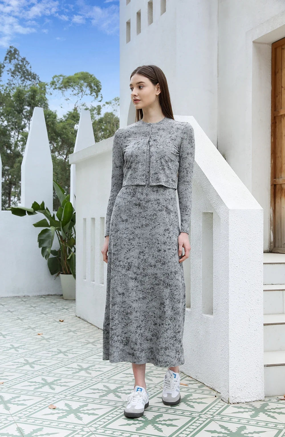 SS2025 New Women Dress Rib Tie Dye Cardigan and Dress Cotton Soft