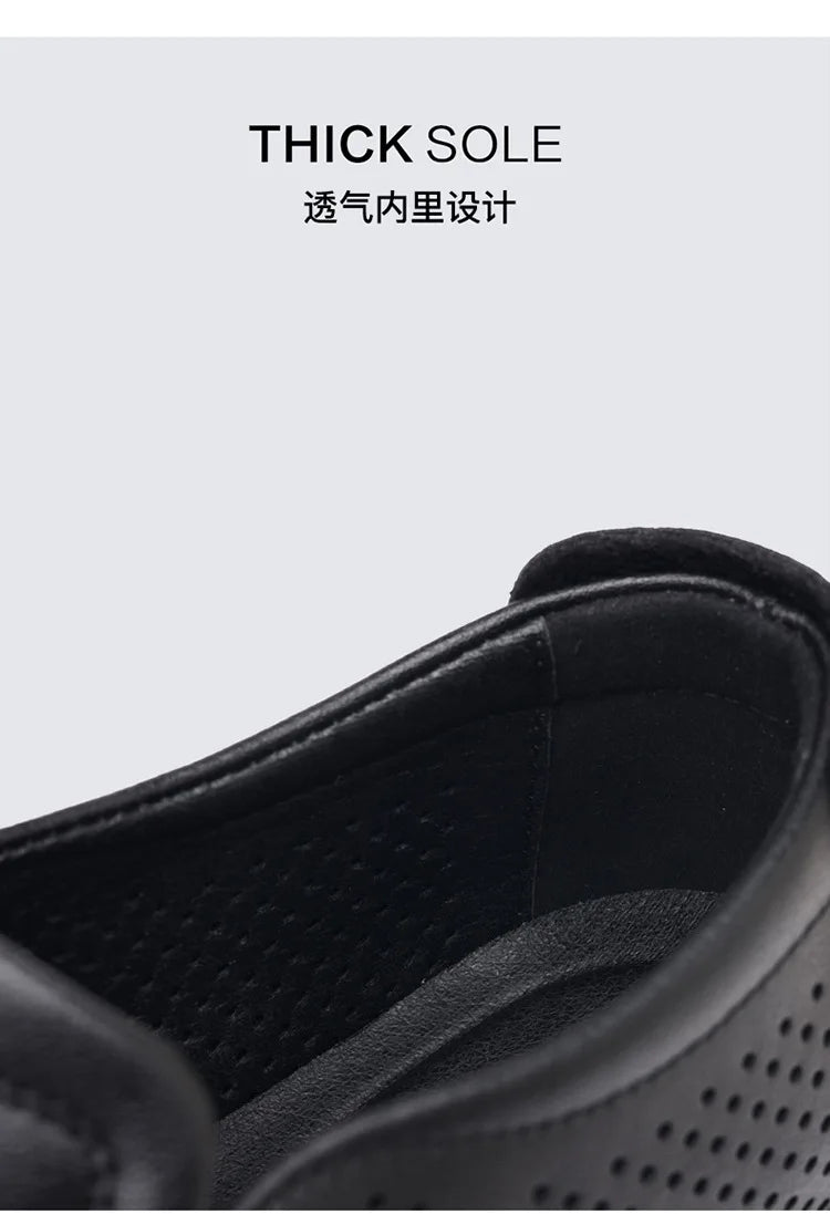 Spring Summer Hallow Leather Shoes for Men Solid Color Breathable Business Casual Shoes Male New Designer Fashion Sandals Man