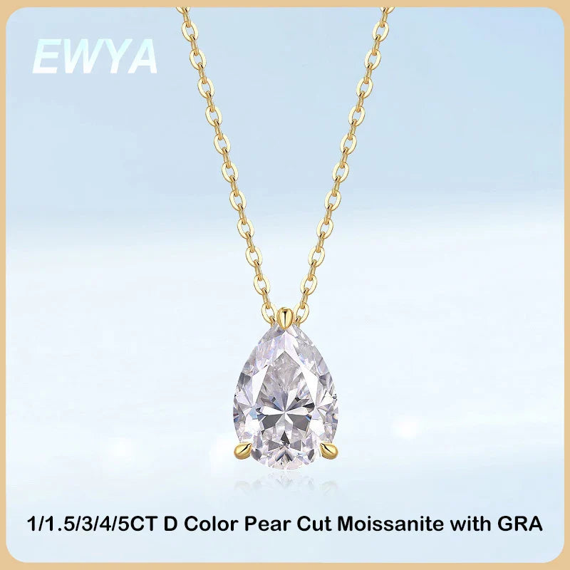 Solitaire Pear Cut 1-5CT D Color Moissanite Diamond Pendant for Women 925 Silver Plated 18k Rose Gold Chain Necklace GRA
