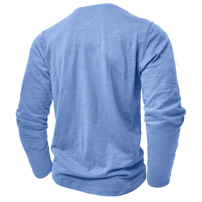 New Autumn Long Sleeve T-Shirt Mens Casual Solid Color Top Henley Neck Slim Versatile Work T-shirt Breathable Outdoor Thin Tee