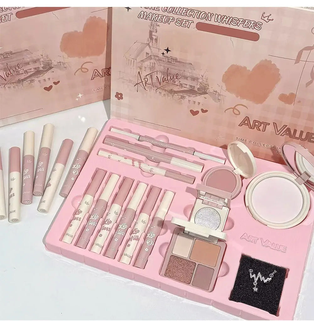 Makeup Set Include 4Lip Glaze,1Lip Oil,1Lip Cream,1Eyeliner,1Mascara,1Eyebrow Pen,1Blush,1Highlighter,1Eyeshadow,1Pressed Powder