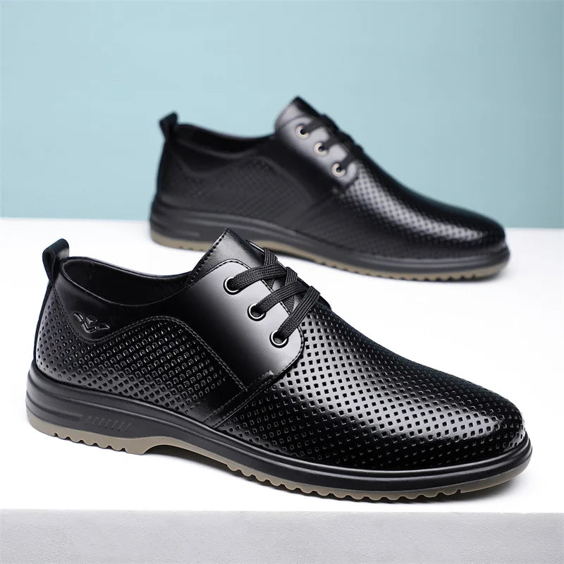 Summer Men's Leather Sandals Shoes Lace Designer Business Black Fashion Casual Shoes Male Black Groom Lace Wedding Shoes Man