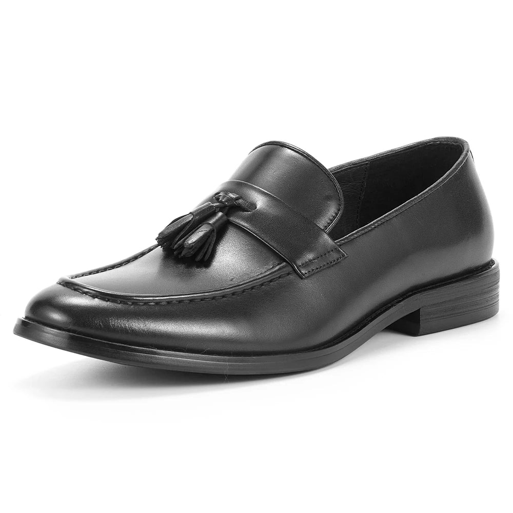 Men's Brown Leather Tassel Loafers, Formal Slip-on Dress Shoes for Business, Wedding
