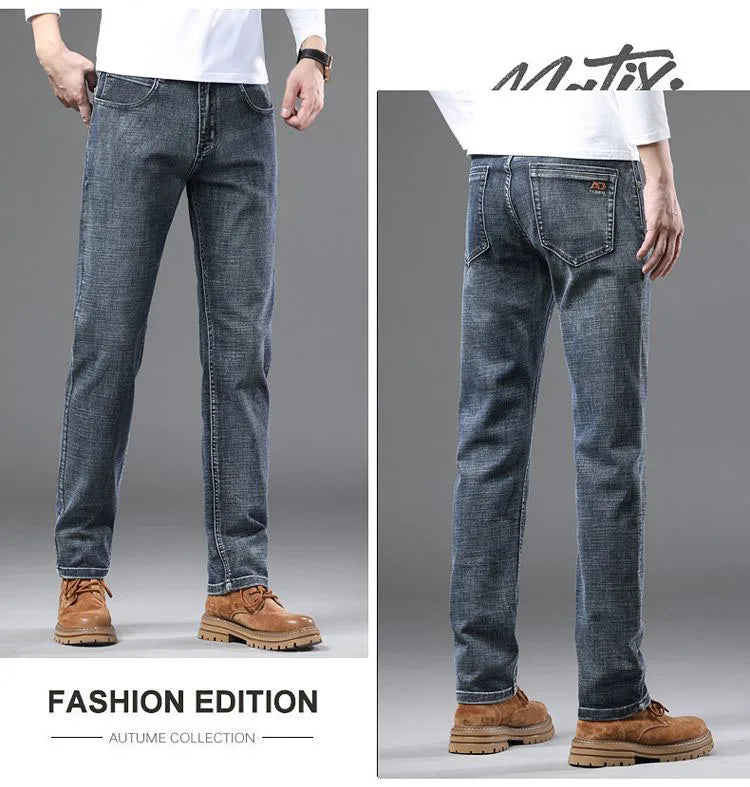 High Quality Spring Autumn Men's Slim Jeans Stylish Casual Stretch Fabric Denim Pants Classic Trousers Smoke Gray Plus Size 40