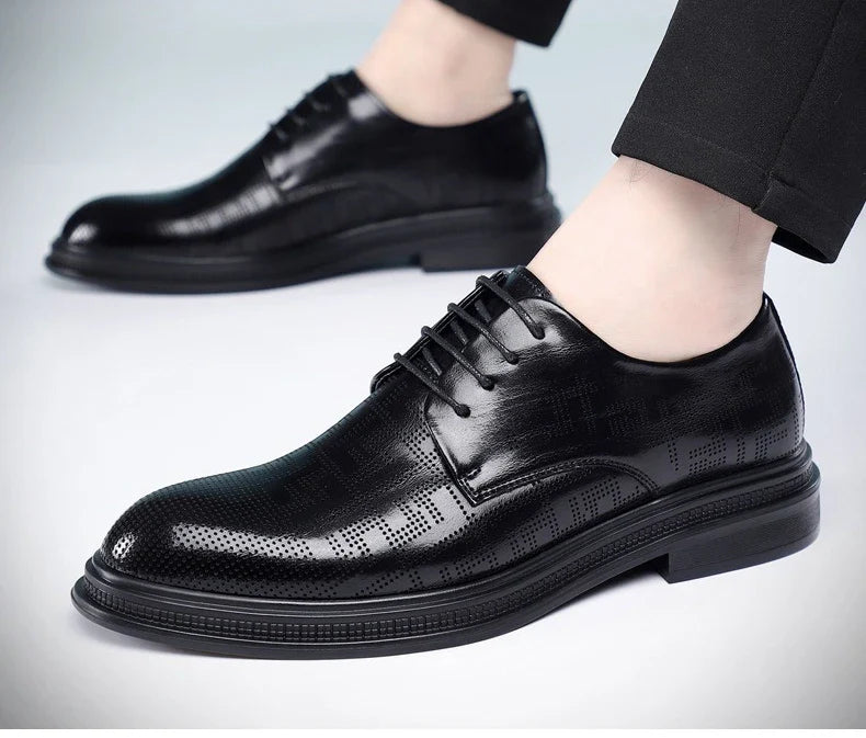 Spring Summer Increase Leather Shoes for Man Lace Designer Business Casual Shoes Male Fashion British Style Dress Shoe Man