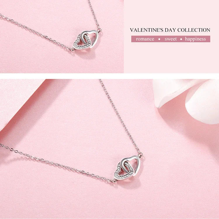 925 Sterling Silver Connected Heart Pendant Necklace for Girlfriend Valentine's Day Gift Fine Jewelry SCN181