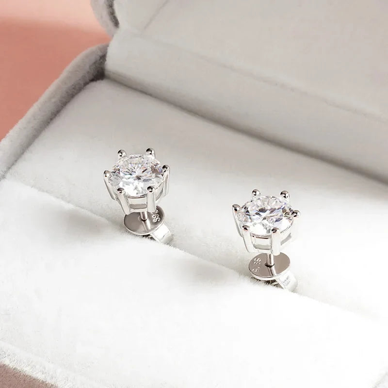 0.1-3CT Certified Moissanite Stud Earring for Women Classic Sparkling Lab Diamond Sterling Silver 925 Jewelry 6-Claws