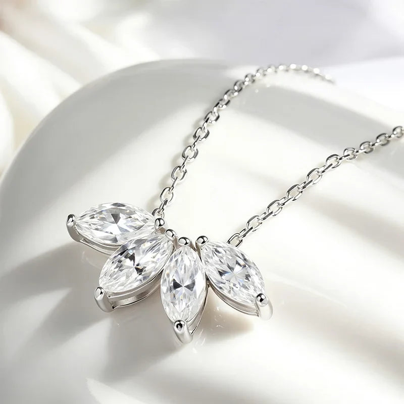 2CTTW 4*8mm Marquise Cut Full Moissanite Pendant Necklace for Women Flower Lab Diamond Wedding Pure 925 Silver Jewelry