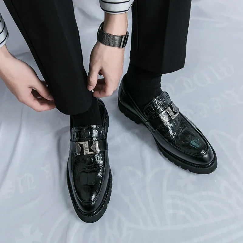 Mens Loafers Party Business Thick Soled Men Leather Shoes Dress Platform Shoes Comfortable Fashion New Casual Shoes for Men