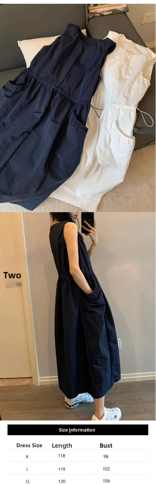 Loose Casual Women's Dr Summer 2026 New Korean Sle Dstring Waistl Svel Vest Skirt A-Line Midi round Ne