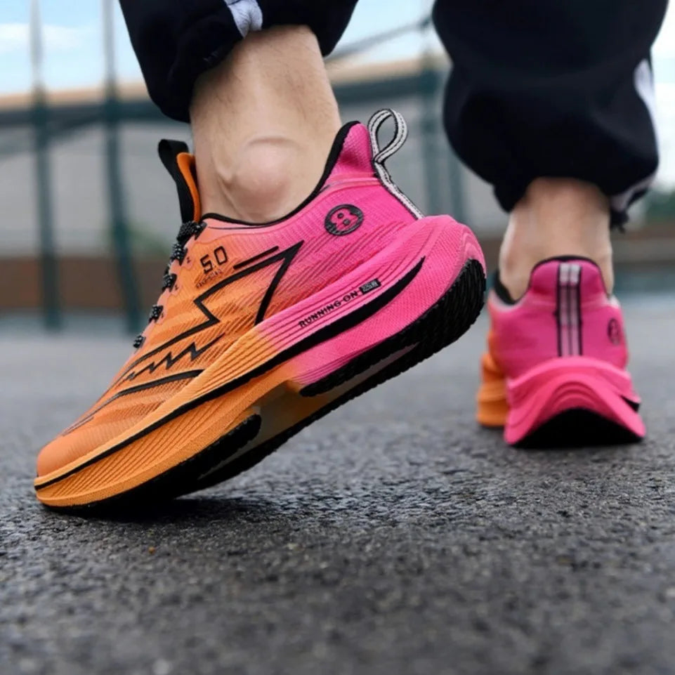 Men's Carbon Plate Running Shoes Soft Cushion Shock Absorbing Sports Shoes Unisex Sneakers Light Anti-Slip Training Shoes