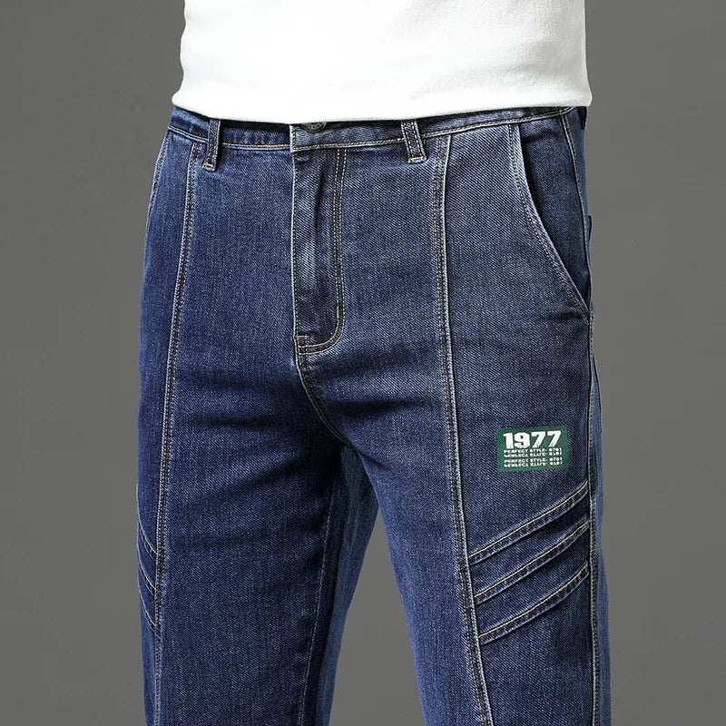 Luxury Stretchy Straight Leg Jeans plus Size Loose Fit Fashionable Printed Bottoms Versatile High Waist Denim Trousers