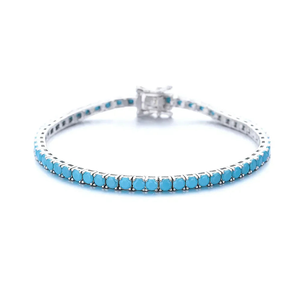 925 Silver Tennis Bracelet, 3mm Pave CZ, Dark Ruby/Rainbow/Blue/Green/Black, Eternity Design, Fine Jewelry for Women