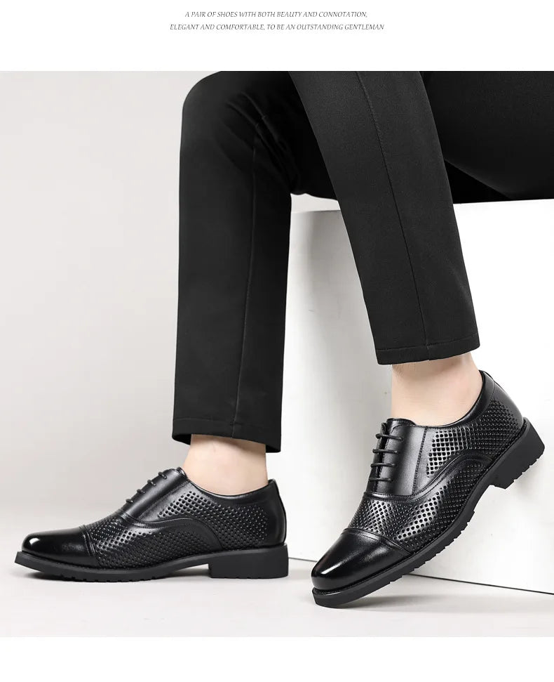 Breathable Hallow New Designer Cow Leather Shoes for Man Summer Autumn Fashion Business Casual Dress Shoes Loafers Man