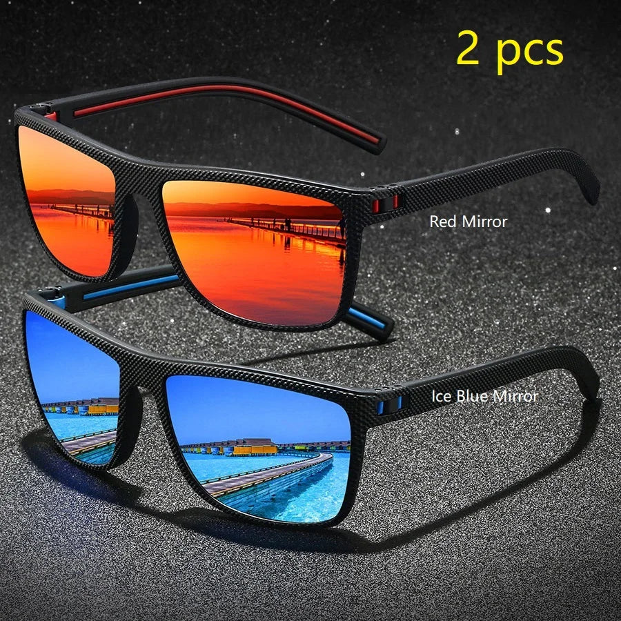 2PCS Fashion Vintage Check Pattern Sunglasses For Men Women Fishing Driving Fashion Square Brand Design Sun Glasses UV400 Eyewea