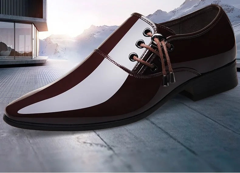 Men's Formal Shoes Patent Leather Pointed Toe Social Shoe Male Bright Upper Spring Autumn 2025 Style High Quality Fashion 39 New