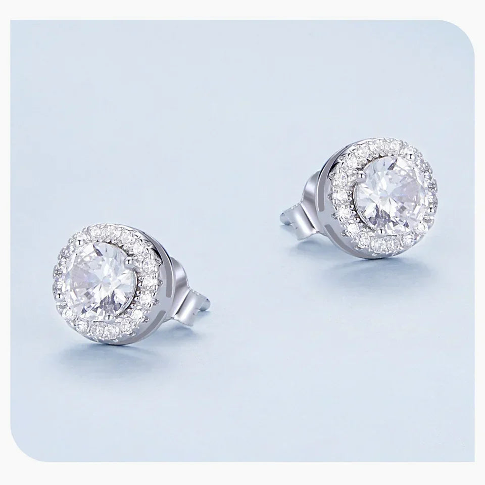 Gold Plated Halo CZ Stud Earrings 925 Sterling Silver Hypoallergenic Classic Elegant Heart Earrings Jewellry BSE894