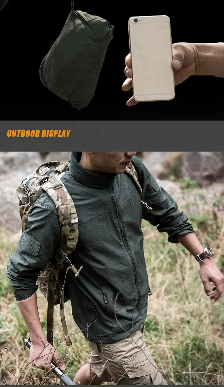 Summer Lightweight Tactical Jacket Men's Windbreaker Thin Skin Hooded Raincoat Quick Dry Breathable Waterproof Jacket