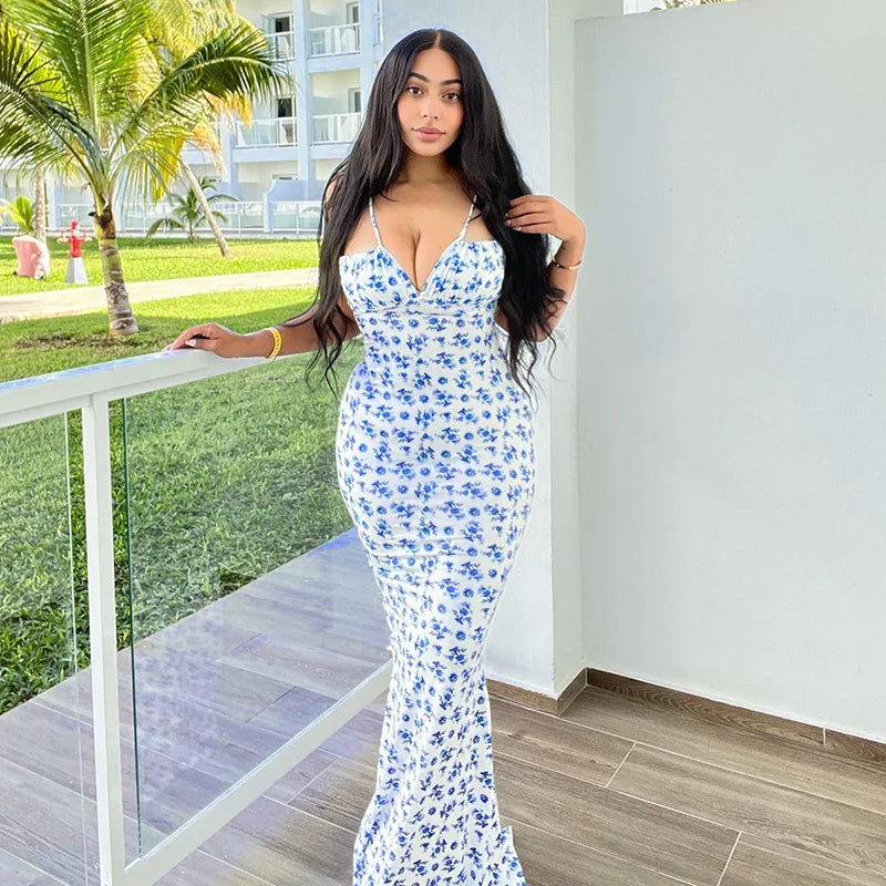 Women Elegant Floral Beach Vacation Bodycon Streetwear Long Dress 2026 Summer Clothes Wholesale Items For Business