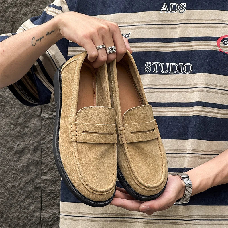 Handmade Mens Leather Loafers Non Slip Slip on Walking Flats Breathable Outdoor Casual Shoes for Man Work Office Driving Shoes
