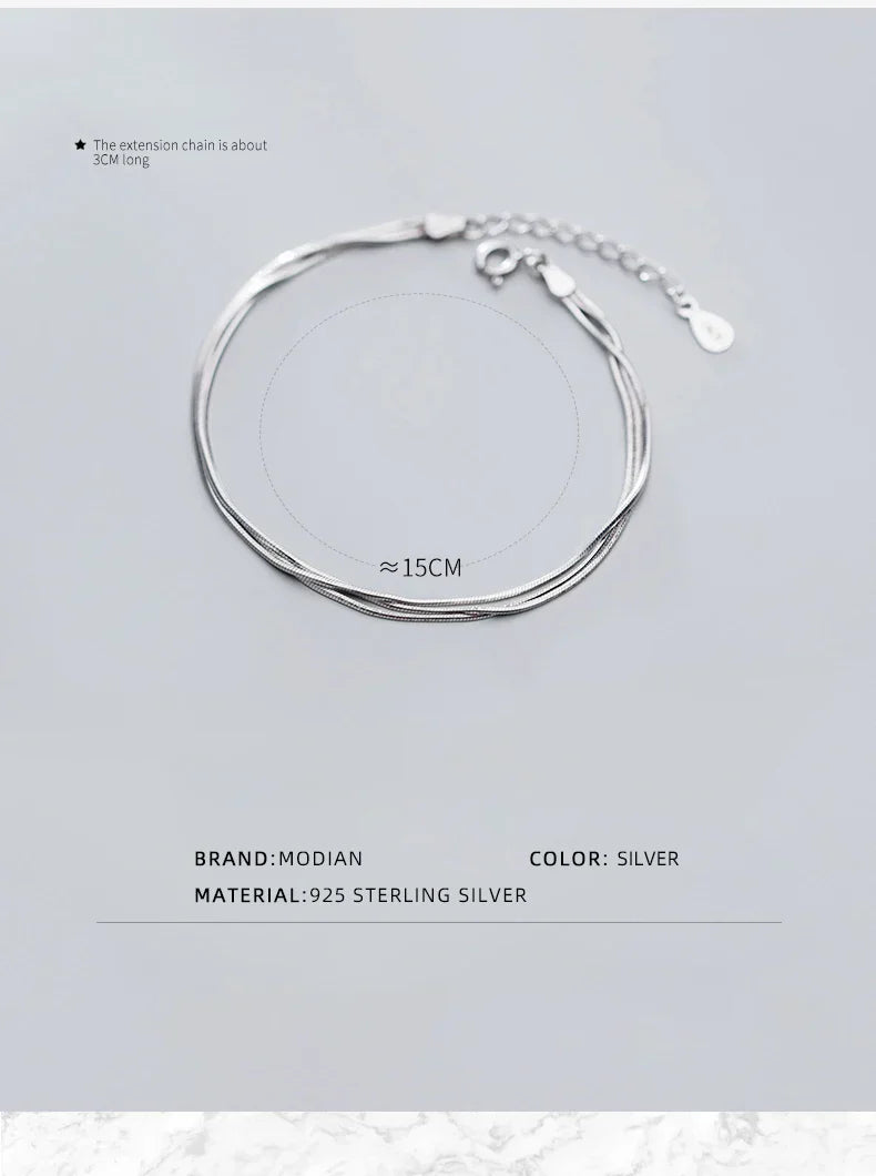 Simple Three Layer Snake Bone Chain for Women 925 Sterling Silver Fashion Link Chain Bracelet Fine Jewelry 2020 Design