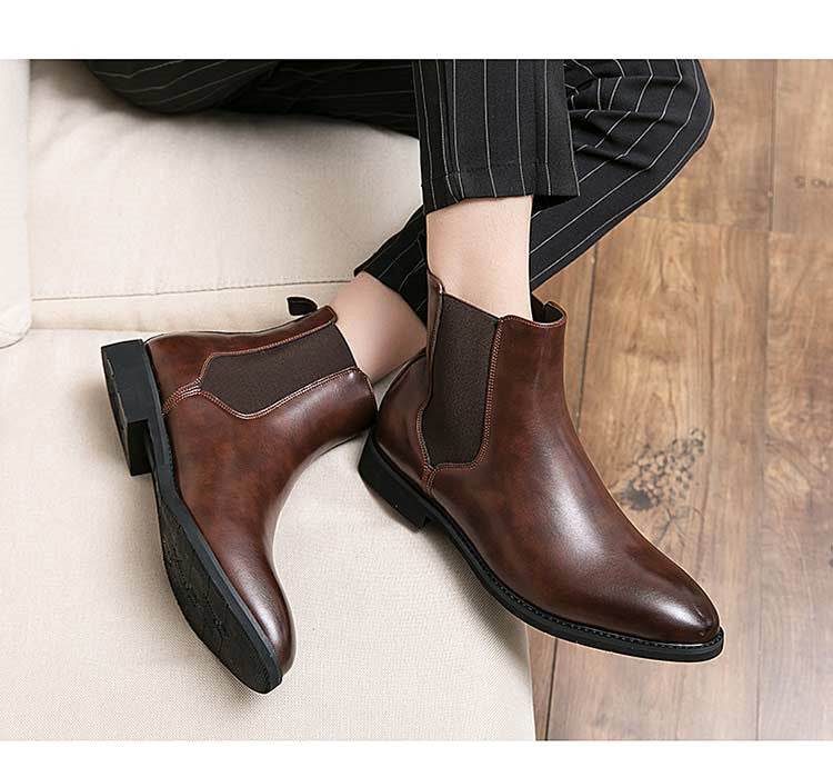 New Chelsea Boots Men Shoes PU Brown Fashion Versatile Business Casual British Style Street Party Wear Classic Ankle Boots