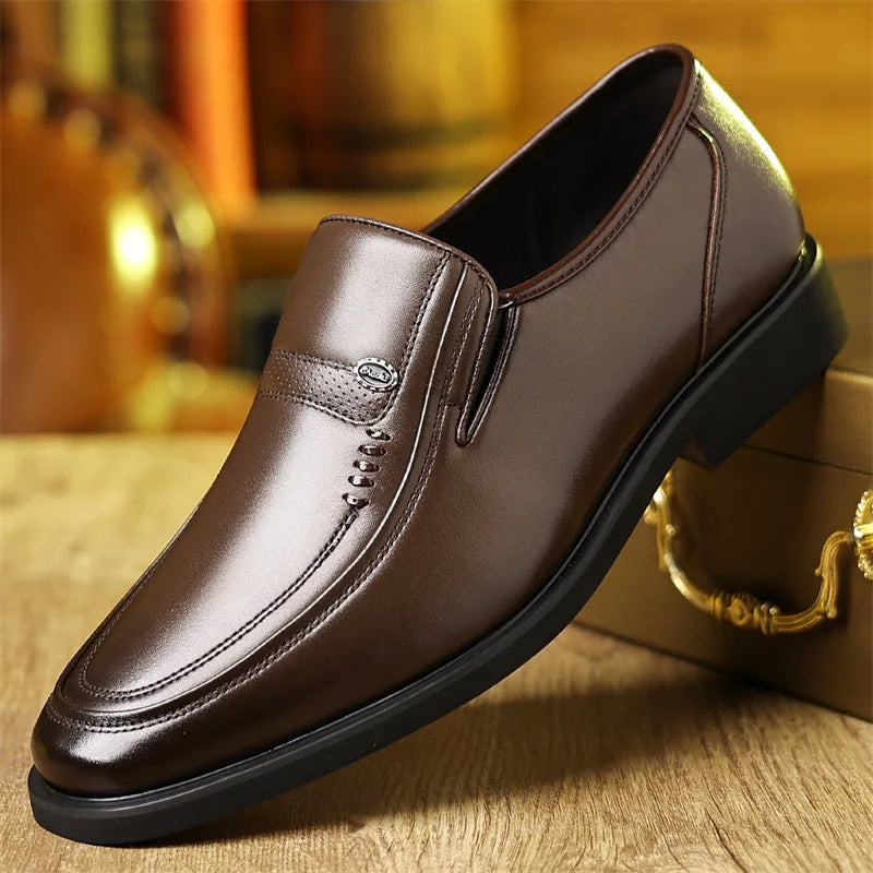 Men's Business Casual Leather Shoes round Toe Low Top Breathable Anti-Slip Rubber Outsole Comfortable Commuting Shoes