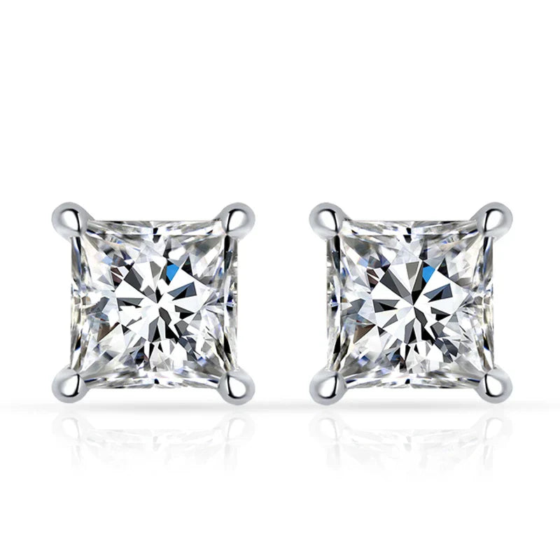 1ct Princess Cut Moissanite Earrings for Women S925 Sterling Silver with Gold Plated Ear Studs Wedding Party Fine Jewelry