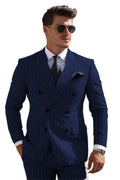 2pc Striped Double Breasted Men’s Suit Set(Jacket+Pants) Business Formal Man Suits Wedding Party Prom Dinner Work Travel Dinner