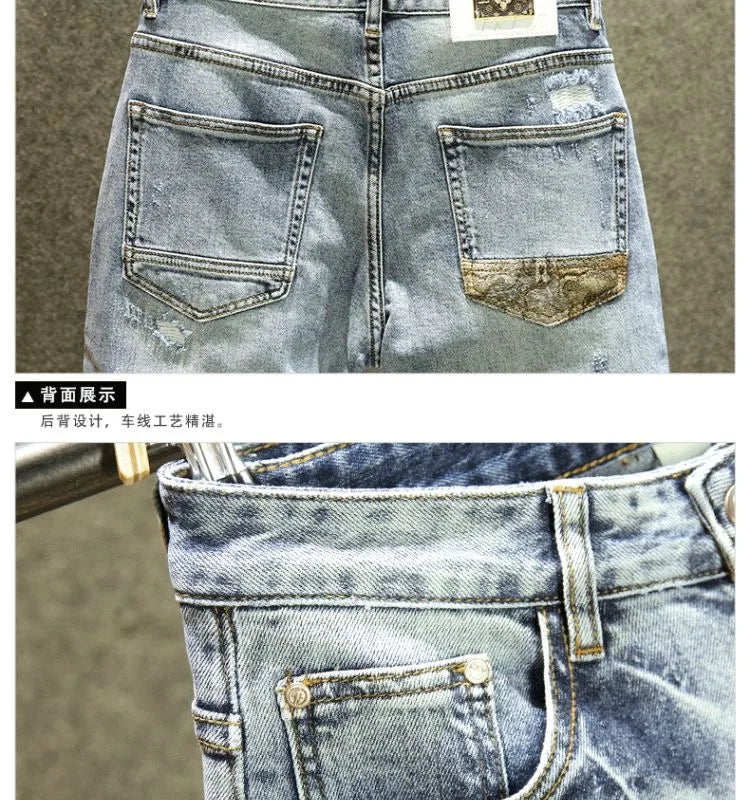 2024 Spring and Autumn New Fashion Trend Printed Stretch Jeans Men Casual Slim Comfortable Breathable High-Quality Jeans 28-36