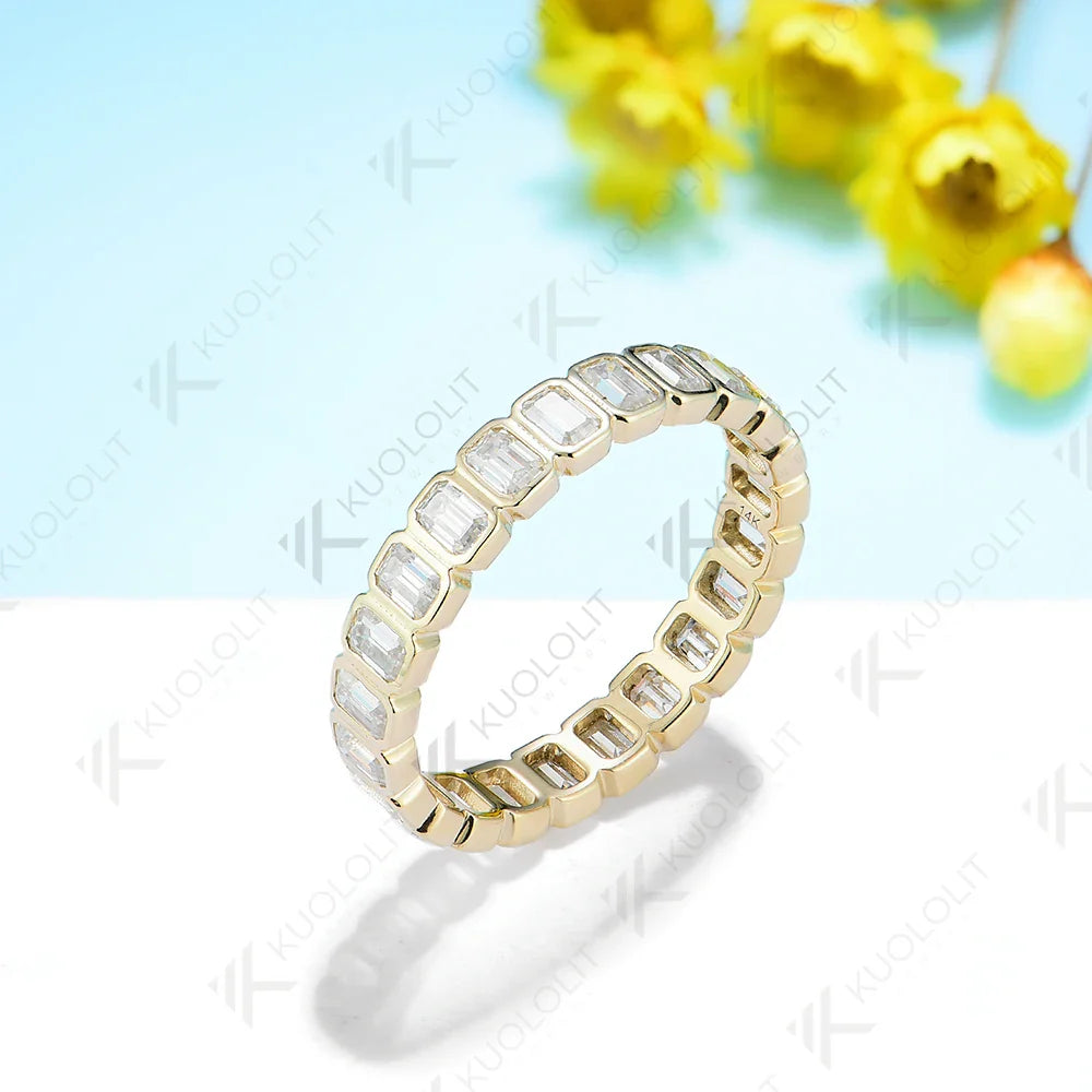 3.5CTW Emerald Cut Moissanite Ring for Men Women PT950 Soild 14K 10K Yellow Gold Silver Band Ring for Wedding Christmas