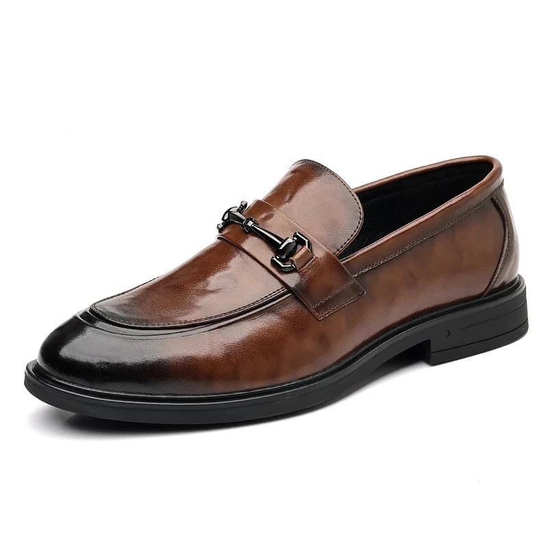 New Fashionable Men's Casual Loafers  Comfortable And Classic  Formal Business Casual Shoes  Metal-Decorated Wedding Party Shoes
