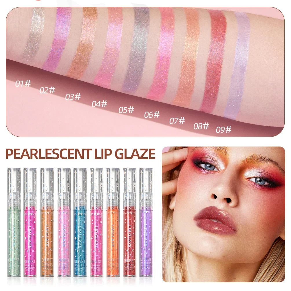 9Pcs/Sets Glitter Lip Glaze Liquid Lipstick Set Shine Lip Gloss Gift Box Natural Moisturizer Waterproof Lips Makeup