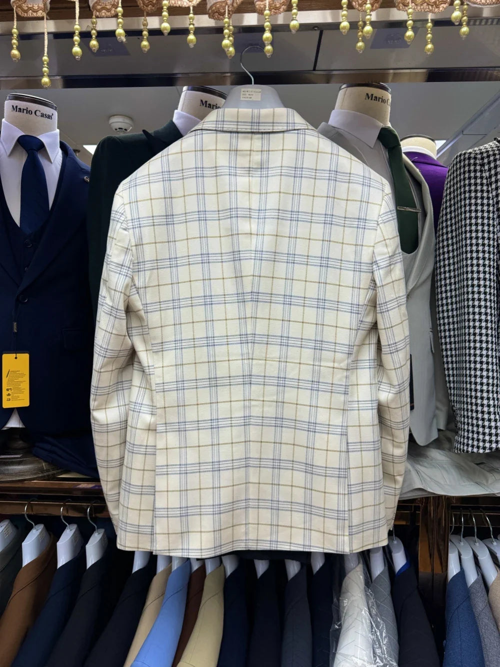 Classic Handsome Plaid Suit Set 2 Pieces For Men Business Outfit Double Breasted Men's Slim Fit Suits Wedding Groom Sets