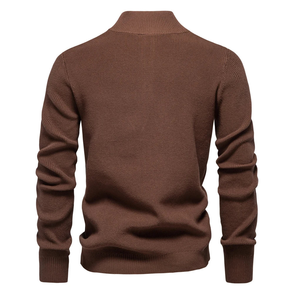 2024 Autumn Quarter Zipper Mock Neck Pullover Sweaters for Men Quality Warm Winter Cotton Knitted Men's Sweaters