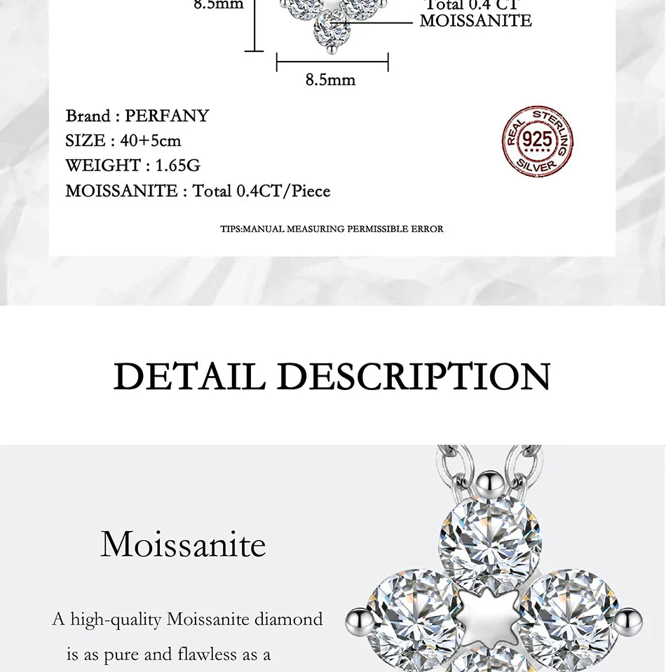 All Moissanite Necklace for Women S925 Pure Silver Classic Clover Laboratory Diamond Pendant Fashion Jewelry