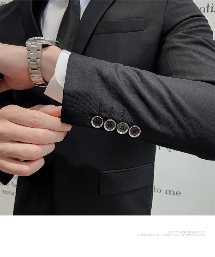 Solid Color Suit Men's Fashionable Gentleman Business Banquet Korean-style Formal Dress Casual Wedding (Blazer+Vest+Trousers)