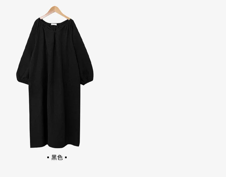 Vintage 100% Cotton Women Dress V Neck Long Sleeve Korean Jananse Pajama Dresses Ladies Comfortable Homewear Wearable Outside