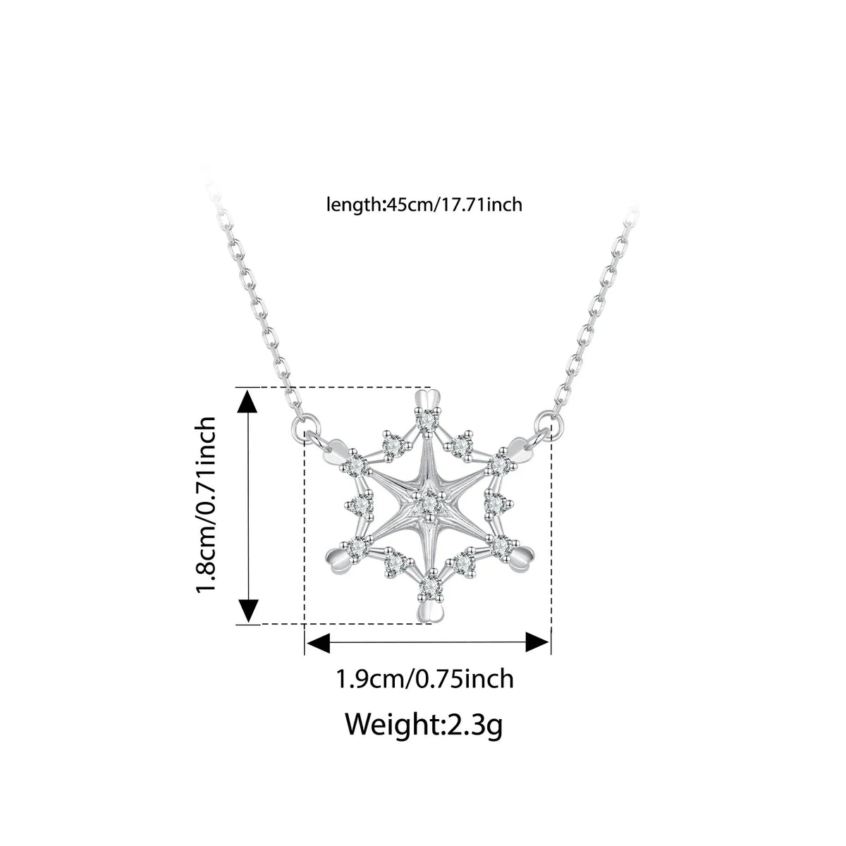 925 Sterling Silver Snowflake Pendant Necklace Sparkling Hexagram CZ Link  O-Chain Original for Women Xmas Winter Gift