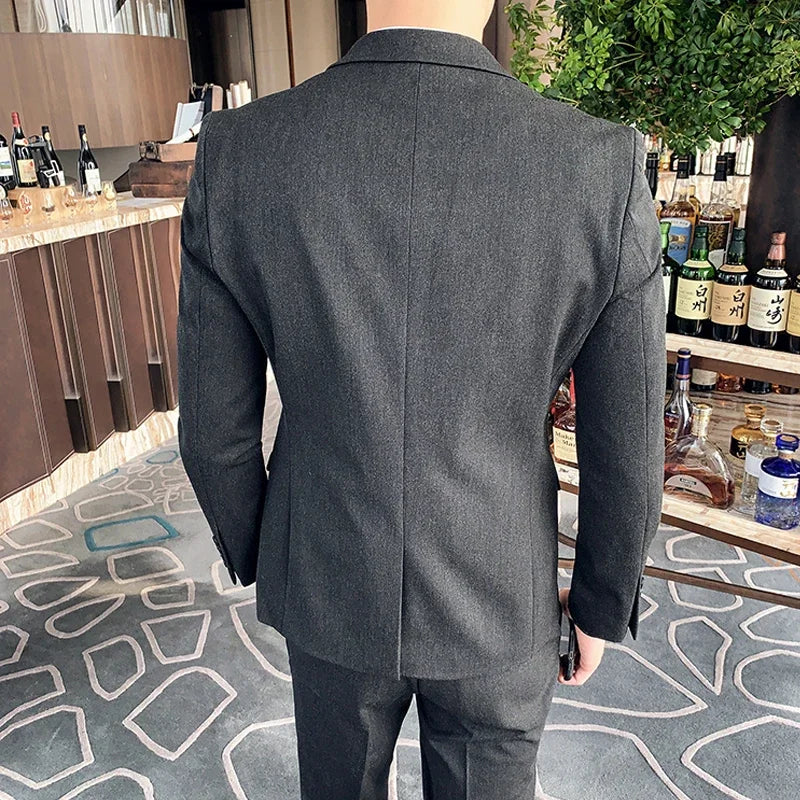 S-7XL Jacket + Pants / Luxurious High -end Brand Solid Color Men's Casual Business Slim Suit Two -piece Suit Groom Wedding Suit