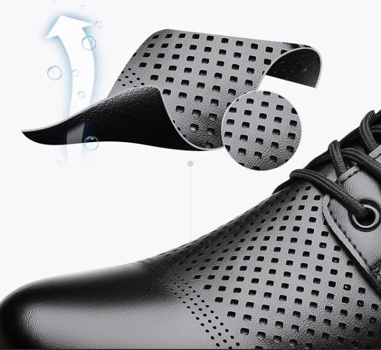Men's Soft Leather Sandals Business British Style Perforated Breathable Non-Slip Suit Wedding Dress Shoes Summer