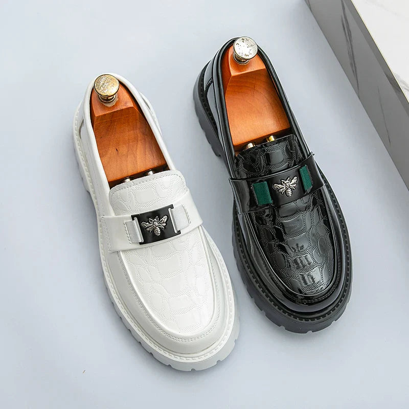 2026 Fashion Bee Design Men's Leather Shoes Thick Sole Luxury  Slip On Loafers Comfort Fashio Business Party Formal Dress Shoes