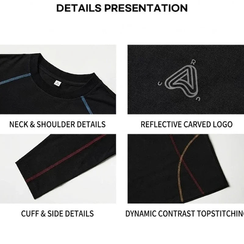 Men's Cool-Touch Contrast Stitch Long Sleeve T-Shirt – Loose Fit Moisture-Wicking Athletic Top for Autumn & Summer Sports