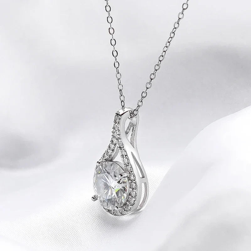 1-5ct Real Moissanite Necklace for Women Sparkling S925 Sterling Silver Jewelry Water Drop Pendant Girls Birthday Gift