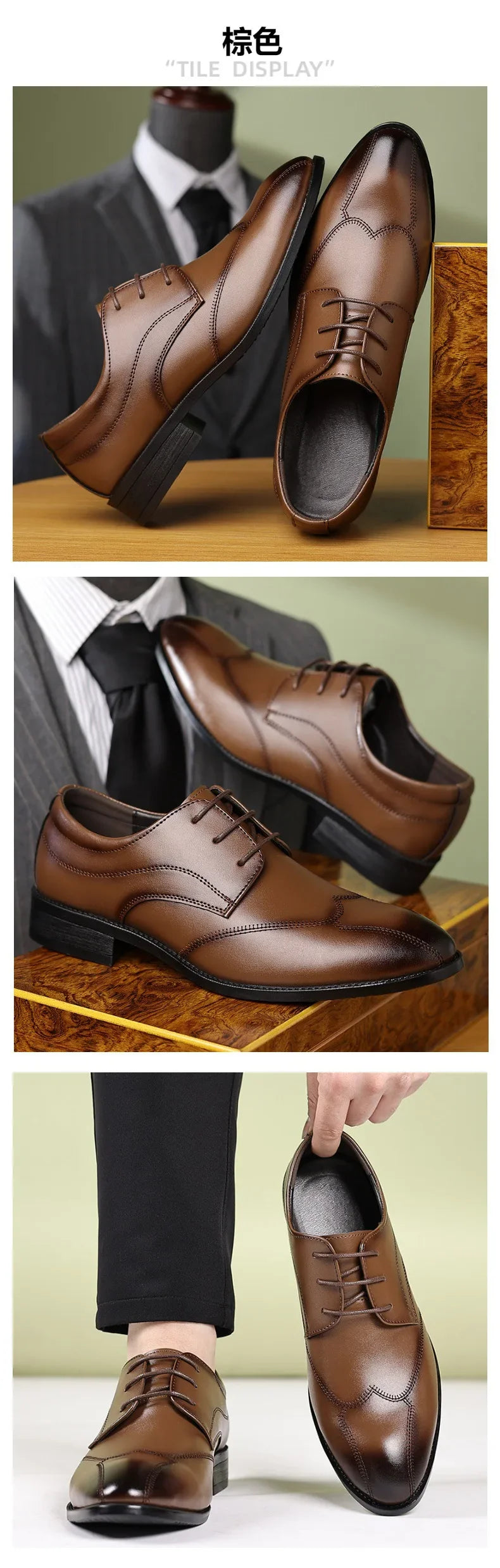 Spring Autumn New Dress Shoes for Man Solid Color Business Fashion Casual Leather Shoes Male Cusp Lace Designer Wedding Shoe Man