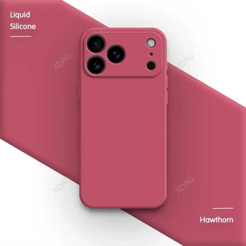 جراب هاتف أصلي من السيليكون السائل لهاتف iPhone 17 Pro Max Air 17Pro 17Max 5G بحافة مستقيمة وحماية للعدسة غطاء خلفي ناعم أساسي