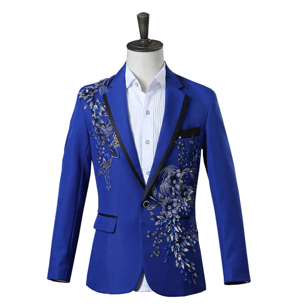 Elegant Appliqued Two-piece Men's Suit for Wedding Banquet Host Dance Prom Christmas Costume Men Blazer Chinese Style